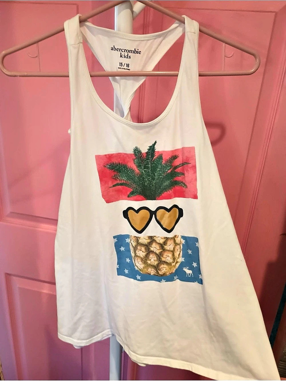 Abercrombie Kids Graphic Tank Top in White Girls 15/16